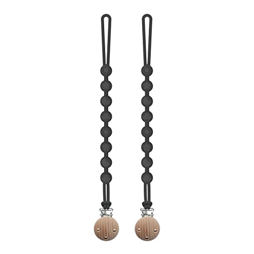 Image of Silicone Pacifier Clip, Seposeve 2 Pack Pacifier Holder Clips, Keeps Pacifier Clean, Soft Flexible Pacifier Leash, Binky Clips for Baby Boys and Girls, Durable - High-Toughness, 2 Ink Black