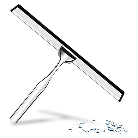 Shower Scraper Stainless Steel 25 cm Wide Glass Wiper with Rubber Lip for Bathroom, Kitchen, Window and Car Glass Cleaning Cover