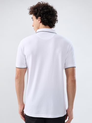 Image of Park Avenue Men Slim Fit Solid Pattern Cotton Polyester Blend Half Sleeve Polo Neck Casual T-Shirt