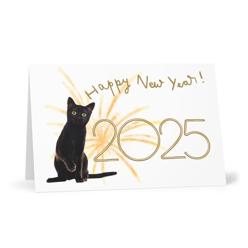 Happy New Year Card with Cats - Black Cat New Year Greeting