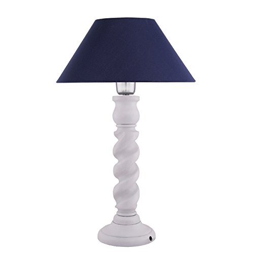 Image of Homesake Classic Twister Wooden Table Lamp with Fabric Shade | Handcrafted Bedside Lamp with E27 Holder| Bulb Included |Warm Light Night Lamp for Bedroom, Living Room, Study & Home Decor, Blue
