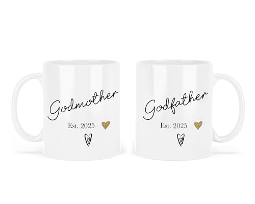 UNIQUEPGIFTS Lot de 2 tasses en céramique blanche pour marraine et parrain - Cadeau de baptême pour parrain et marraine - 325 ml