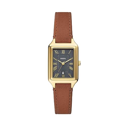 Fossil Women's Raquel Quartz Stainless Steel and Leather Three-Hand Watch, Color: Gold, Brown (Model: ES5303)