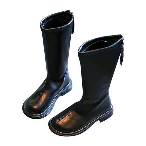Toddler Dress Boots for Girls Girls Front Zipper Cheer Shoes Outdoor Warm Non Slip Mary Jane Shoes (Black, 9 Toddler)