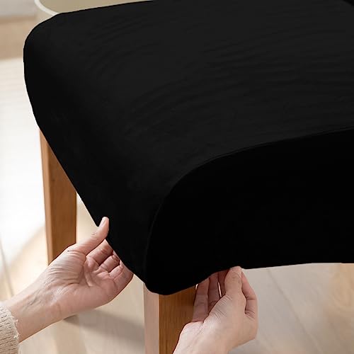 Image of HOKIPO Velvet Chair Covers for Long Back Dining Chair, Set of 2, Black (AR-4760-BLK*2)