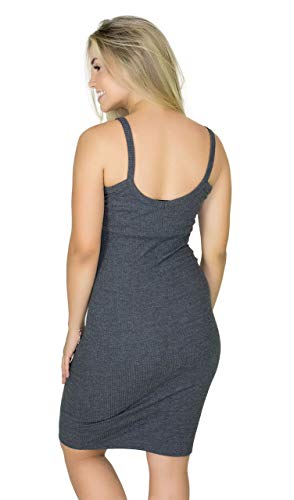 Vestido Canelado Ribana Curto Longo Feminino Midi Liso Básico (Cinza Escuro, G)