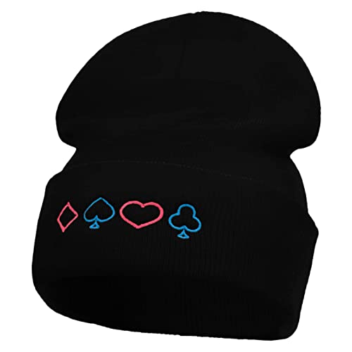 e4Hats.com The Neon Card Suits Embroidered 12 Inch Long Knitted Beanie - Black OSFM
