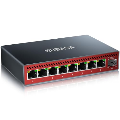 NUBASA 8-Port 2.5Gb Switch with 10Gb SFP+ Port, Unmanaged Multigig Ethernet Splitter for NAS, Gaming, PC - Plug & Play, Silent Aluminum Housing, 2.5 Gigabit Network Switch