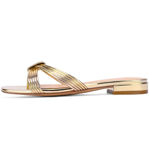 Women's Fashion Flat Slide Sandal Knot Strappy Square Open Toe Sandals Dressy Slippers for Summer2