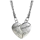 LKEEP Mother Daughter Necklace 2 Pieces Set Mom Gifts from Daughter Matching Heart Necklaces for Women Gifts for Mom,Silver