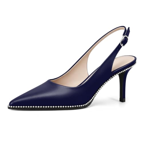 Image of YODEKS Slingback Heels for Women Pointy Toe Beaded Heels Close Toe Kitten Heel Pumps 2.5 Inch Stiletto Pumps Wedding Party Dressy Shoes