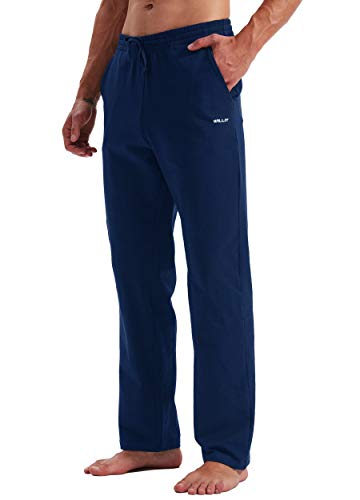 Willit Men s Cotton Yoga Sweatpants Open Bottom Joggers Straight Leg Running Casual Loose Fit Athletic Pants with Pockets Navy Blue M