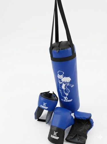 Image of Kids Boxing Kit Set Pack of 4 | Punching Bag for Karate & Martial Arts | Bounce-Back Training Bag for Boys & Girls (Ages 3-9) (Blue)