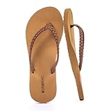 MORMIRAC Womens Slim Braided Comfortable Flip Flops Summer Beach Thong Sandals Arch Support Non Slip,Braided Brown US8
