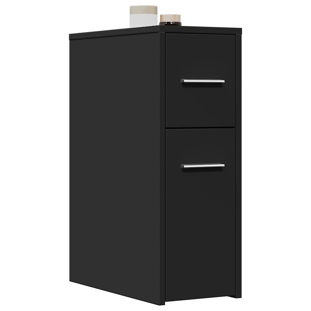 Armadietto da bagno sottile con ruote, nero, in legno, 22 x 44 x 61,5 cm, con cassetti e spazio portaoggetti, versatile per bagno, cucina, ufficio, corridoio, officina e casa