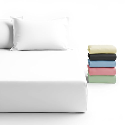 FNT 100% Brushed Microfiber Fitted Sheet 40 cm Deep Pocket Super Soft Cozy White (1 White Double)