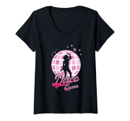 Mujer Retro Disco Queen | Music Techno DJ | Bailarina bailarina Camiseta Cuello V