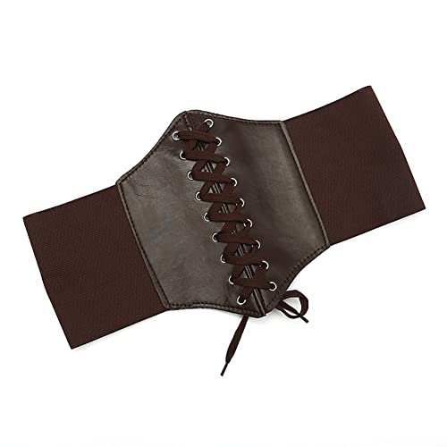 Women Corset Belt for Dresses, Vintage PU Leather Lace-up Waspie Corset Belt Wide Elastic Waist Belt Tied Waspie Belt