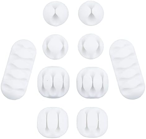 Cozlly 10 pcs Cable Holder Clips Silicone Adhesive Cable Management Cord Organiser White Cable Tidy Clips for Desk Wall home office USB Charging Wire Organization