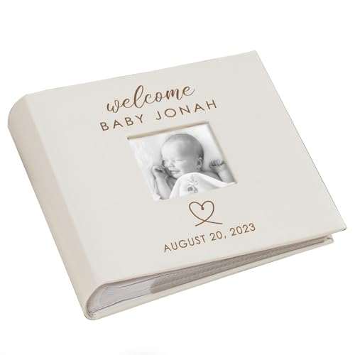 Giftsforyounow L21770407 Personalized Photo Album, Custom Engraved Picture Album, Holds 200 4 Inch X 6 Inch Photos, Leatherette And Laser Engraved Scrapbook, Welcome Baby cover