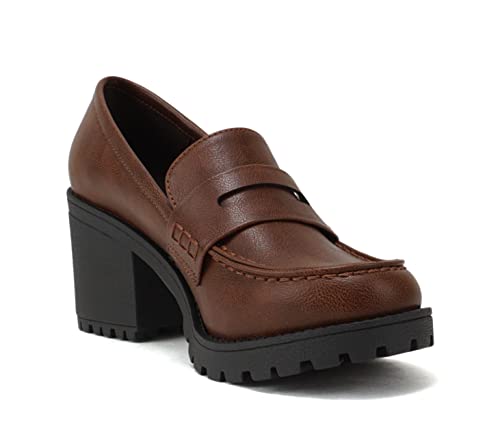 Image of Soda inchKinder inch ~ Women Slip On Chunky Mid Heel Lug Sole Penny Loafer Shoe