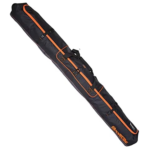 Sportube Traveler 6 Foot Single Pair Ski & Pole Airline Luggage Bag with Padding and PVC Coating, Fits All Ski Types, Black/Orange Cover