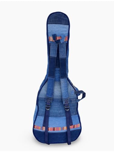 Image of The House of tara Denim Cotton Fabric Acoustic Guitar Bag Cover for Men and Women | Modern Guitar Case | Cotton Inner Lining | Adjustable Straps | Padded Protection | Zip Pocket | Blue