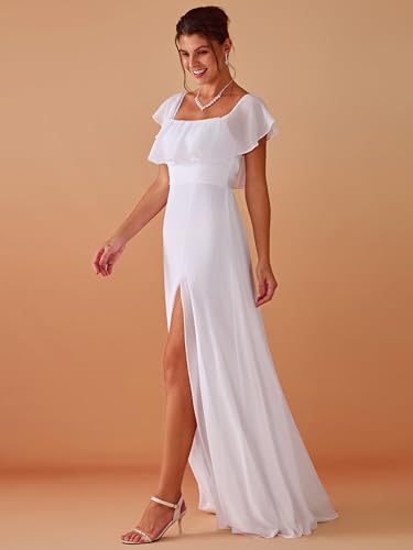 Image of Ever-Pretty Women's Summer Off The Shoulder Flowy Chiffon Formal Wedding Guest Dresses Maxi Side Split Beach Bridesmaid Dress