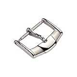 ROUREOX Edelstahl Uhrenschließe Poliert Vintage Stufen-Design Dornschließe Lederarmband Ersatz Zubehör für Piaget-Silber 14mm