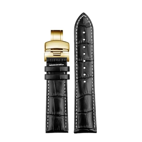 POYNMRE Correa for hombre compatible con Tissot 1853 T41, Tudor, Casio, Mido, IWC Business, correa de reloj cuero genuino, 19 mm, 20, 21, 22, 23 y 24(Black white-gold,19mm)