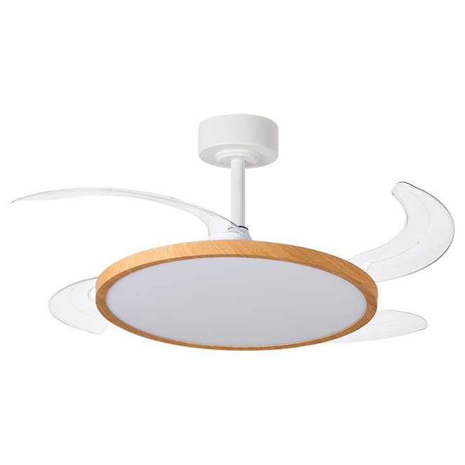BEL AIR HOME - Ventilador de Techo SLIM - Motor DC Silencioso - Aspas Retráctiles - Luz LED 36W Ajustable 3000K-6500K - Mando a Distancia - Temporizador - Función Dual Estaciones, Madera, Metal