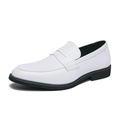 HuitJours Mocasines para hombre, de dos tonos, de colores, sin cordones, zapatos de vestir, zapatos de barco, mocasines casuales, Blanco, 40 EU