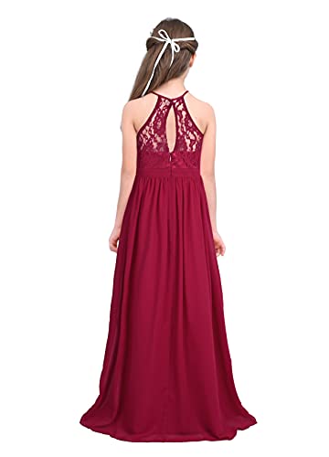 Girls Halter Lace Wedding Bridesmaid Flower Girl Dress Pageant Formal Party Evening Prom Maxi Ball Gown2