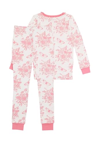 RuffleButts SoftSnooze Viscose from Bamboo Girls Ruffle Long Sleeve Pajama Set - Pink Butterfly Garden Toile Kids, 5/62