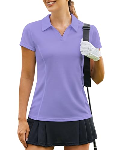 Image of PINSPARK Womens Golf Shirt Short Sleeve Polo V-Neck Quick Dry Tennis Tops | Moisture-wicking Breathable Fabric, Classic Collar, Slim Fit, Ideal for Golf Tennis Pickleball Casual