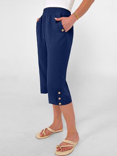 Image of ANRABESS Womens Wide Leg Capri Pants Elastic Waist Casual Loose Lounge Trousers 2026 Summer Flowy Beach Vacation Clothes