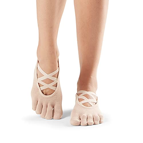 Image of toesox Women's Elle Full Toe Grip Socks - Non-Slip Pilates, Barre & Yoga with Grips, Ballet Five Toe Socks