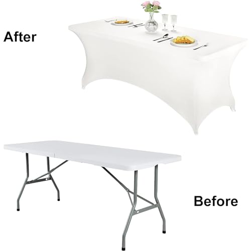 Image of FORLIFE 6Pack Spandex Table Covers 6ft,Fitted Tablecloth for 6ft Rectangular Tables, Stretch Patio Table Covers, Universal Spandex Table Cover for Wedding, Banquet, Party - White