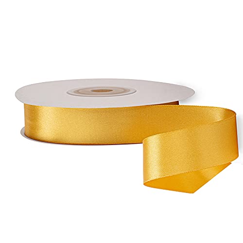 Image of Solid Color Double Faced Yellow Gold Satin Ribbon 7 /8 inch X 25 Yards, Ribbons Perfect for Crafts, Wedding Decor, Bow Making, Sewing, Gift Package Wrapping and More