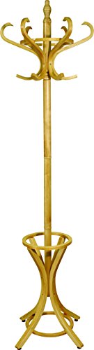 Headbourne 8002 Floor Standing Hat and Coat Rack with Umbrella Stand, Wood with Light Pine Finish
