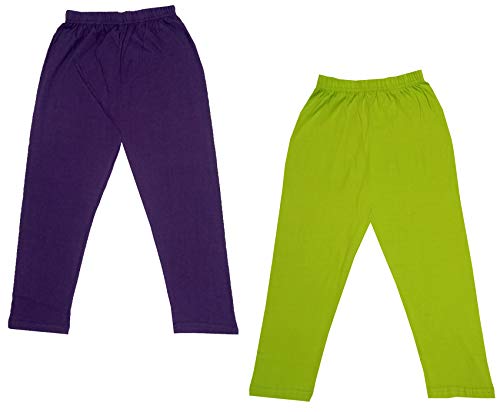 Image of IndiWeaves Girls Super Soft Cotton Solid Capri Pants (Green, Wine, 6-7 Years) Pack of 2