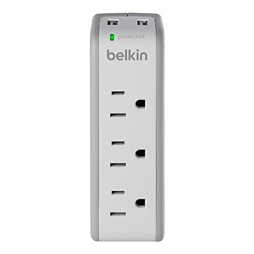 Belkin Wall Mount Surge Protector - 3 Ac Multi Outlets & 2 Usb Charger Ports - Heavy Duty Flat Rotating Plug For Home, Office, Travel, Computer Desktop & Phone Charging Brick (918 Joules) #TOP3