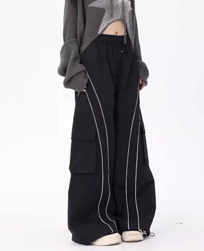 Cargo Sweatpants for Women Teen Girls Baggy Low Rise Wide Leg Pants Elastic Waist Track Pants with Pockets3