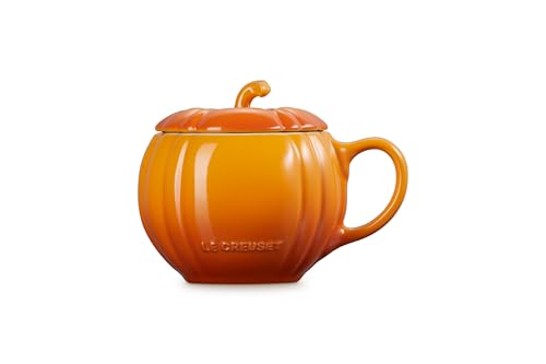Image of Le Creuset Stoneware Pumpkin Mug with Lid, 14 oz., Persimmon