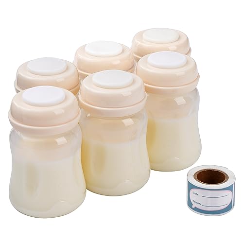Image of Phanpy Breast Milk Storage Bottles 6pcs with Handwriting Stickers, 6oz Breastmilk Storage Containers for Fridge, Wide Neck Breast Milk Freezer Storage Organizer, Compatible with Phanpy Breast Pump