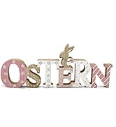 LB H&F Osterdeko Schriftzug Holz Ostern Osterhase rosa Tischdeko R (Ostern)