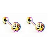 Yooce 420 Leaf Tongue Ring Tongue Piercing Barbell, 2 Pcs