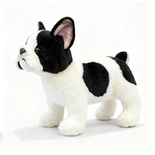 PuffPurrs Bulldog Francese Peluche Realistica, Peluche Realistica Bianco e Nero Frenchie, Dolce Compagno Fedelissimo Regalo, 26 CM/10 Pollici