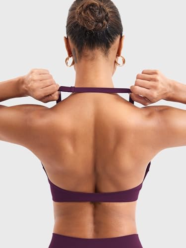 Image of YEOREO Halter Sports Bras for Women Low Impact Removable Padded Adjustable Deep V Bra Seamless Workout Gym Crop Tops