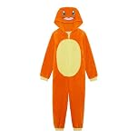 Pokémon Boys or Girls Charmander Hooded Fleece Onesie, Kids All in One Pyjamas, Charmander, Orange, Age 11-12 Years